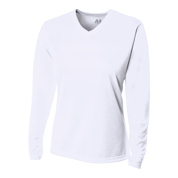 Ladies' Birds-Eye Mesh Long Sleeve V-Neck T-Shirt Thumbnail